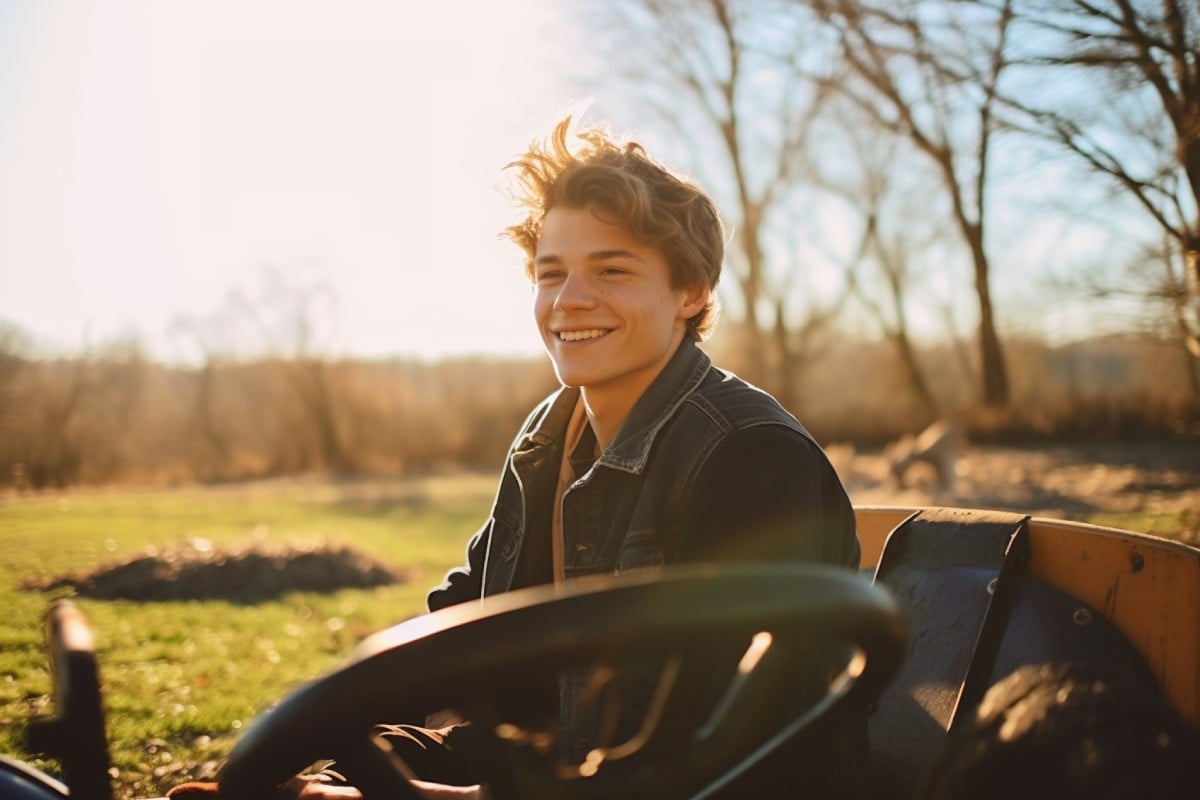 Happy boy taking pictures on sun site