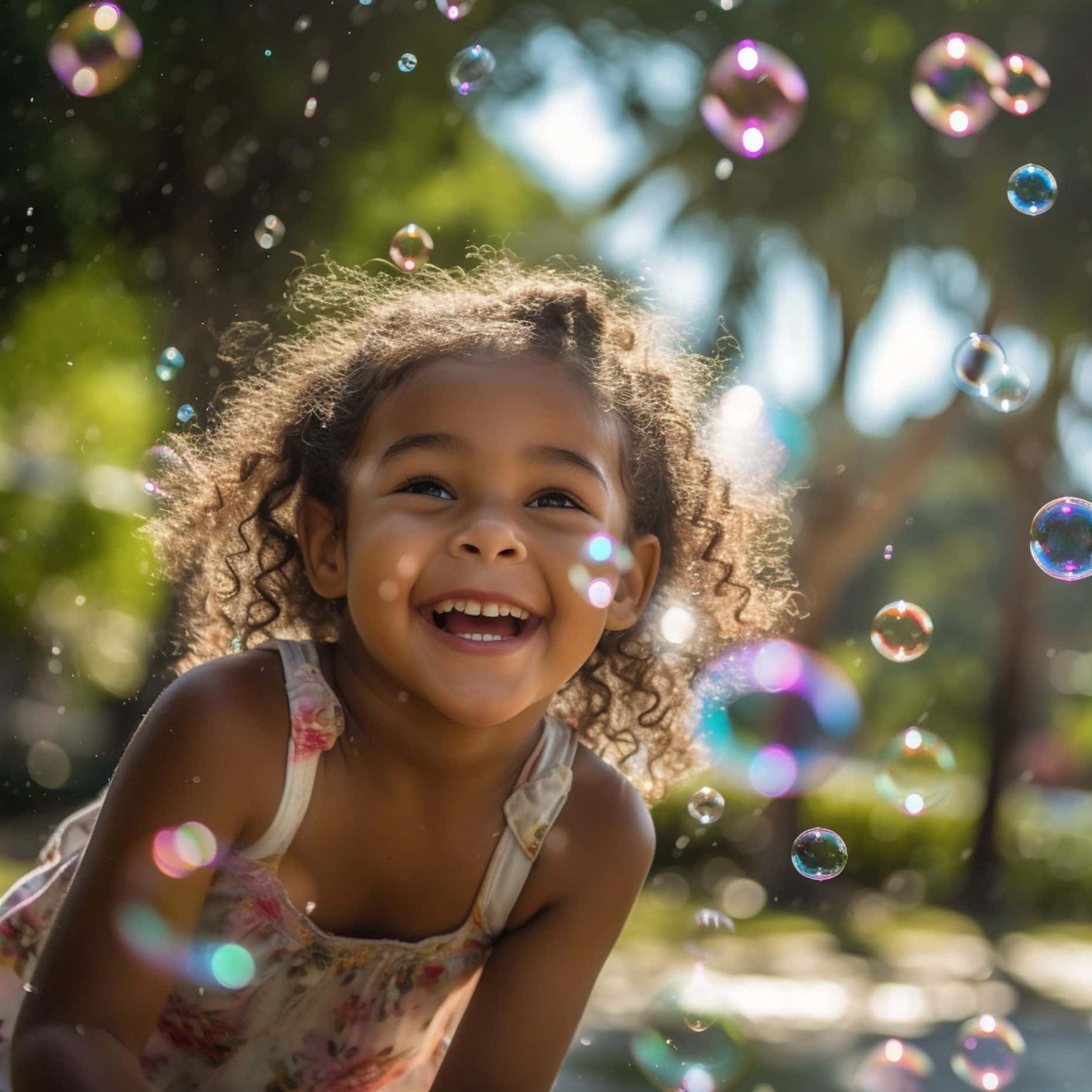 Araffe girl dress playing with bubbles park